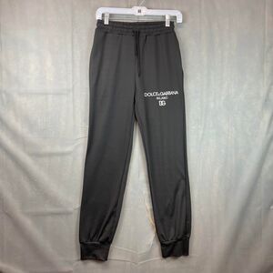 Dolce & Gabbana Men 26W Black Milano DG Logo Joggers Drawstring Slim-Fit Pull On